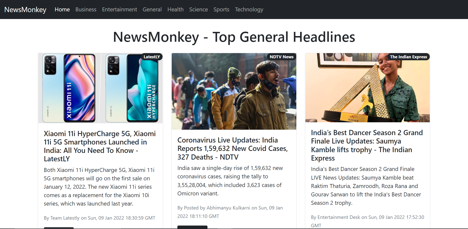 Screenshot of the NewsMonkey.